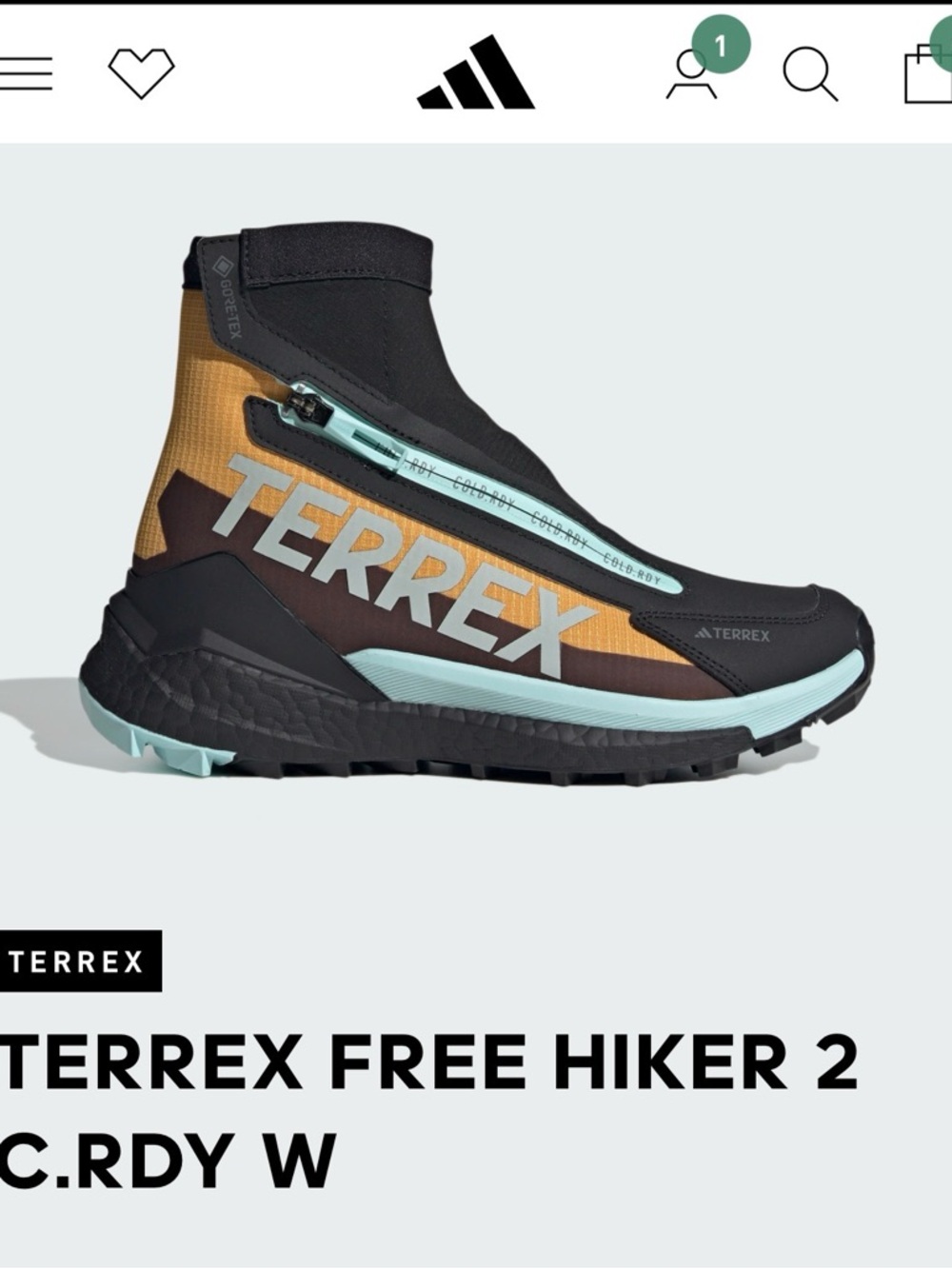 adidas Terrex Free Hiker 2 Waterproof Boot - Black/Gold/Light Blue